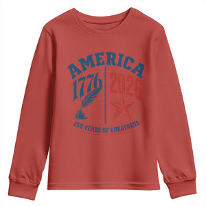 America 250 Years of Greatness Patriotic Youth Sweatshirt Vintage 1776 to 2026 Quill and Star Semiquincentennial TS02 Red Print Your Wear