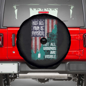 Veteran PTSD Spare Tire Cover Not All Pain Is Physical Not All Wounds Are Visible Teal American Flag TS02 Black Print Your Wear