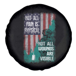 Veteran PTSD Spare Tire Cover Not All Pain Is Physical Not All Wounds Are Visible Teal American Flag TS02 Print Your Wear