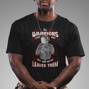 Veteran PTSD T Shirt - All Warriors Leave War But War Never Leaves Them Skeleton Soldier Tee TS02 Dark Heather Printyourwear
