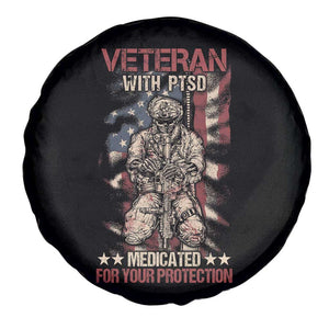 Veteran PTSD Spare Tire Cover Medicated For Your Protection American Flag Skeleton Soldier TS02 Print Your Wear