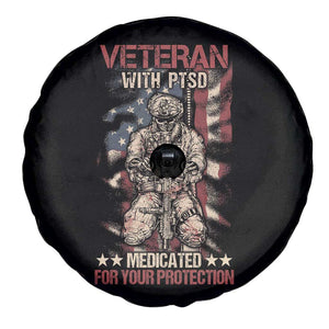 Veteran PTSD Spare Tire Cover Medicated For Your Protection American Flag Skeleton Soldier TS02 Print Your Wear