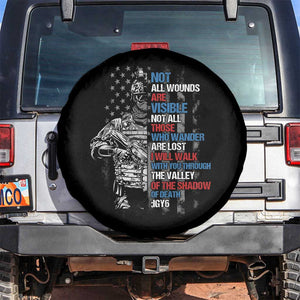 Veteran PTSD Spare Tire Cover Not All Wounds Are Visible Not All Those Who Wander Are Lost American Flag Soldier TS02 No hole Black Print Your Wear