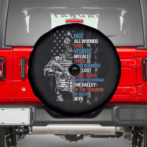 Veteran PTSD Spare Tire Cover Not All Wounds Are Visible Not All Those Who Wander Are Lost American Flag Soldier TS02 Black Print Your Wear
