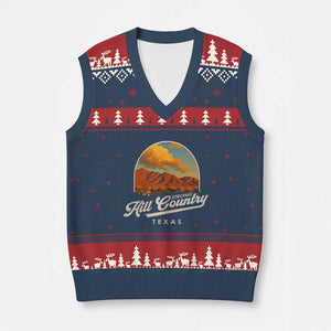 Hill Country Strong V-Neck Knit Sweater Vest Texas Support Retro Enchanted Rock TS02 Navy Red Print Your Wear