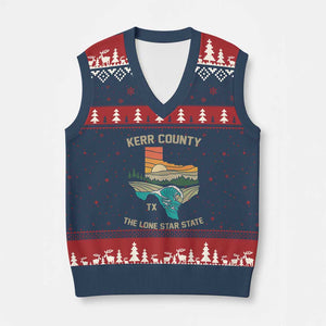 Kerr County Texas V-Neck Knit Sweater Vest Retro Hill Country Nature Scene Outdoors TS02 Navy Red Print Your Wear