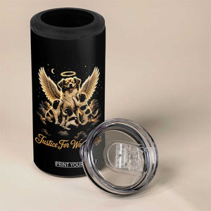 Justice For Wangwang Angel Dog Halo Puppies 4 in 1 Can Cooler Tumbler Heavenly Pet Loss Memorial Graphic