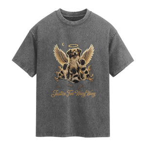 Justice For Wangwang Angel Dog Halo Puppies Washed Cotton T-Shirt Heavenly Pet Loss Memorial Graphic