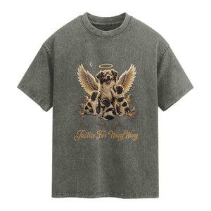 Justice For Wangwang Angel Dog Halo Puppies Washed Cotton T-Shirt Heavenly Pet Loss Memorial Graphic