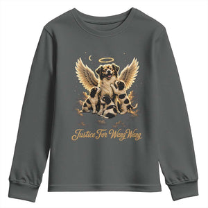 Justice For Wangwang Angel Dog Halo Puppies Youth Sweatshirt Heavenly Pet Loss Memorial Graphic TS02 Dark Heather Print Your Wear