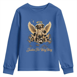 Justice For Wangwang Angel Dog Halo Puppies Youth Sweatshirt Heavenly Pet Loss Memorial Graphic TS02 Royal Blue Print Your Wear