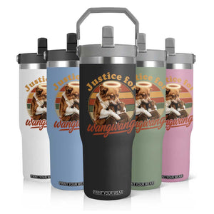 Justice For Wangwang Retro Sunset Halo Dog Mama Flip Straw Tumbler Pet Memorial Awareness Graphic