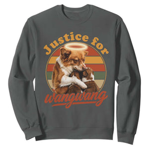 Justice For Wangwang Retro Sunset Halo Dog Mama Sweatshirt Pet Memorial Awareness Graphic TS02 Dark Heather Print Your Wear