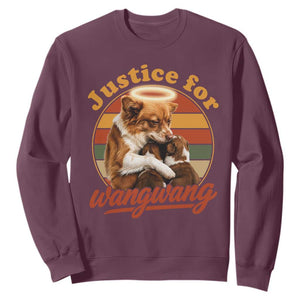Justice For Wangwang Retro Sunset Halo Dog Mama Sweatshirt Pet Memorial Awareness Graphic TS02 Maroon Print Your Wear