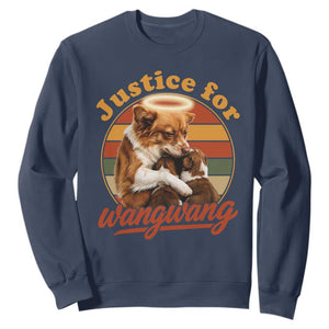 Justice For Wangwang Retro Sunset Halo Dog Mama Sweatshirt Pet Memorial Awareness Graphic TS02 Navy Print Your Wear