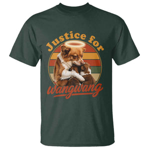 Justice For Wangwang Retro Sunset Halo Dog Mama T Shirt Pet Memorial Awareness Graphic TS02 Dark Forest Green Print Your Wear
