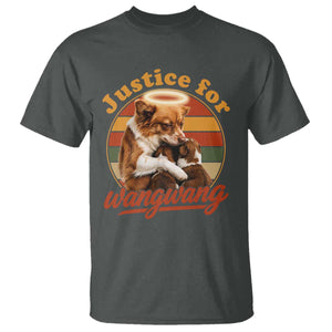 Justice For Wangwang Retro Sunset Halo Dog Mama T Shirt Pet Memorial Awareness Graphic TS02 Dark Heather Print Your Wear