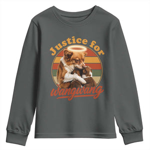 Justice For Wangwang Retro Sunset Halo Dog Mama Youth Sweatshirt Pet Memorial Awareness Graphic TS02 Dark Heather Print Your Wear