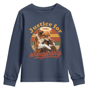 Justice For Wangwang Retro Sunset Halo Dog Mama Youth Sweatshirt Pet Memorial Awareness Graphic TS02 Navy Print Your Wear