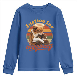 Justice For Wangwang Retro Sunset Halo Dog Mama Youth Sweatshirt Pet Memorial Awareness Graphic TS02 Royal Blue Print Your Wear