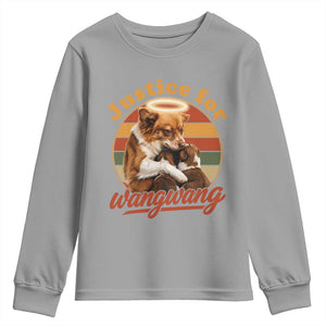 Justice For Wangwang Retro Sunset Halo Dog Mama Youth Sweatshirt Pet Memorial Awareness Graphic TS02 Sport Gray Print Your Wear