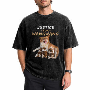 Justice For Wangwang Mother Dog Newborn Puppies Washed Cotton T-Shirt Animal Rights Awareness Graphic