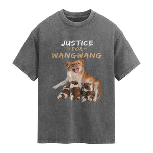 Justice For Wangwang Mother Dog Newborn Puppies Washed Cotton T-Shirt Animal Rights Awareness Graphic