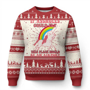 Sarcastic Quotes Ugly Christmas Sweater If Assholes Could Fly This Place Would Be An Airport Gag Asshole Joke TS02 Red Print Your Wear