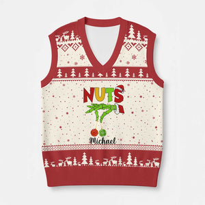 Personalized Xmas Matching Couple V-Neck Knit Sweater Vest Custom Name Chestnuts Xmas Funny Nuts TS02 Beige Red Print Your Wear