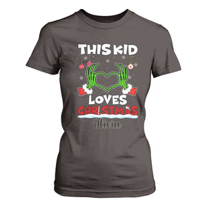 Personalized Funny Christmas Lover T Shirt For Women Custom Kids Name Skeleton Hand Heart TS02 Dark Chocolate Print Your Wear