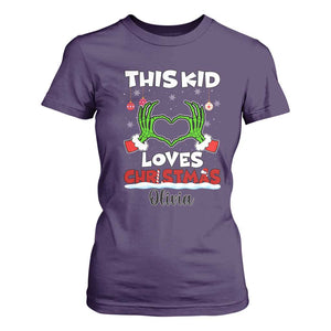 Personalized Funny Christmas Lover T Shirt For Women Custom Kids Name Skeleton Hand Heart TS02 Purple Print Your Wear