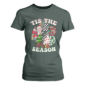 Groovy Christmas T Shirt For Women Tis The Season Retro Santa Vibe TS02 Dark Forest Green Print Your Wear