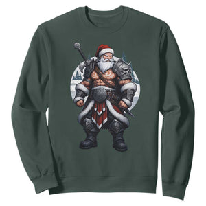 Epic Viking Santa Christmas Sweatshirt Barbarian Style Holiday Warrior Claus TS02 Dark Forest Green Print Your Wear