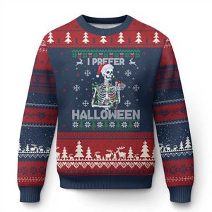 Funny Skeleton Xmas Ugly Christmas Sweater I Prefer Halloween Spooky Xmas Holiday TS02 Navy Red Print Your Wear