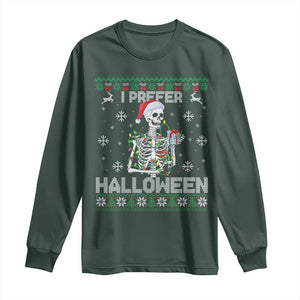 Funny Skeleton Christmas Long Sleeve Shirt I Prefer Halloween Spooky Xmas Holiday TS02 Dark Forest Green Print Your Wear