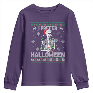 Funny Skeleton Christmas Youth Sweatshirt I Prefer Halloween Spooky Xmas Holiday TS02 Purple Print Your Wear