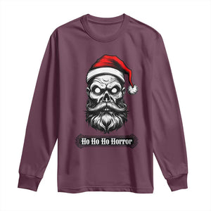 Creepy Christmas Skull Long Sleeve Shirt Ho Ho Ho Horror Santa Gothic Holiday TS02 Maroon Print Your Wear