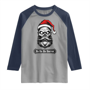 Creepy Christmas Skull Raglan Shirt Ho Ho Ho Horror Santa Gothic Holiday TS02 Sport Gray Navy Print Your Wear
