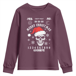 Dark Christmas Spirit Board Youth Sweatshirt Creepy Merry Xmas Skull and Ouija Horror Holiday TS02 Maroon Print Your Wear