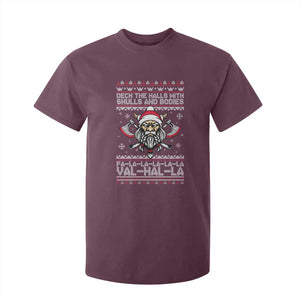 Deck The Halls With Skulls and Bodies T Shirt For Kid Viking Christmas Fa La La Valhalla TS02 Maroon Print Your Wear
