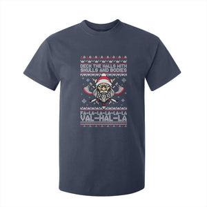 Deck The Halls With Skulls and Bodies T Shirt For Kid Viking Christmas Fa La La Valhalla TS02 Navy Print Your Wear