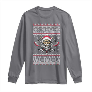 Deck The Halls With Skulls and Bodies Long Sleeve Shirt Viking Christmas Fa La La Valhalla TS02 Charcoal Print Your Wear