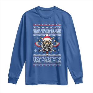 Deck The Halls With Skulls and Bodies Long Sleeve Shirt Viking Christmas Fa La La Valhalla TS02 Royal Blue Print Your Wear