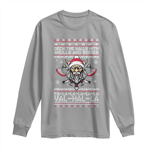 Deck The Halls With Skulls and Bodies Long Sleeve Shirt Viking Christmas Fa La La Valhalla TS02 Sport Gray Print Your Wear