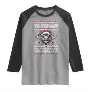 Deck The Halls With Skulls and Bodies Raglan Shirt Viking Christmas Fa La La Valhalla TS02 Sport Gray Black Print Your Wear