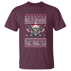 Deck The Halls With Skulls and Bodies T Shirt Viking Christmas Fa La La Valhalla TS02 Maroon Print Your Wear