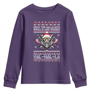 Deck The Halls With Skulls and Bodies Youth Sweatshirt Viking Christmas Fa La La Valhalla TS02 Purple Print Your Wear