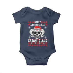 Satan Claus Skull Antichristmas Baby Onesie Dark Humor Holiday 666 Skull and Horns TS02 Navy Print Your Wear