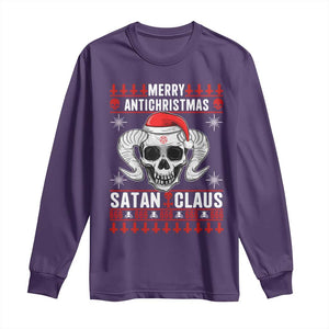 Satan Claus Skull Antichristmas Long Sleeve Shirt Dark Humor Holiday 666 Skull and Horns TS02 Purple Print Your Wear