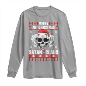 Satan Claus Skull Antichristmas Long Sleeve Shirt Dark Humor Holiday 666 Skull and Horns TS02 Sport Gray Print Your Wear